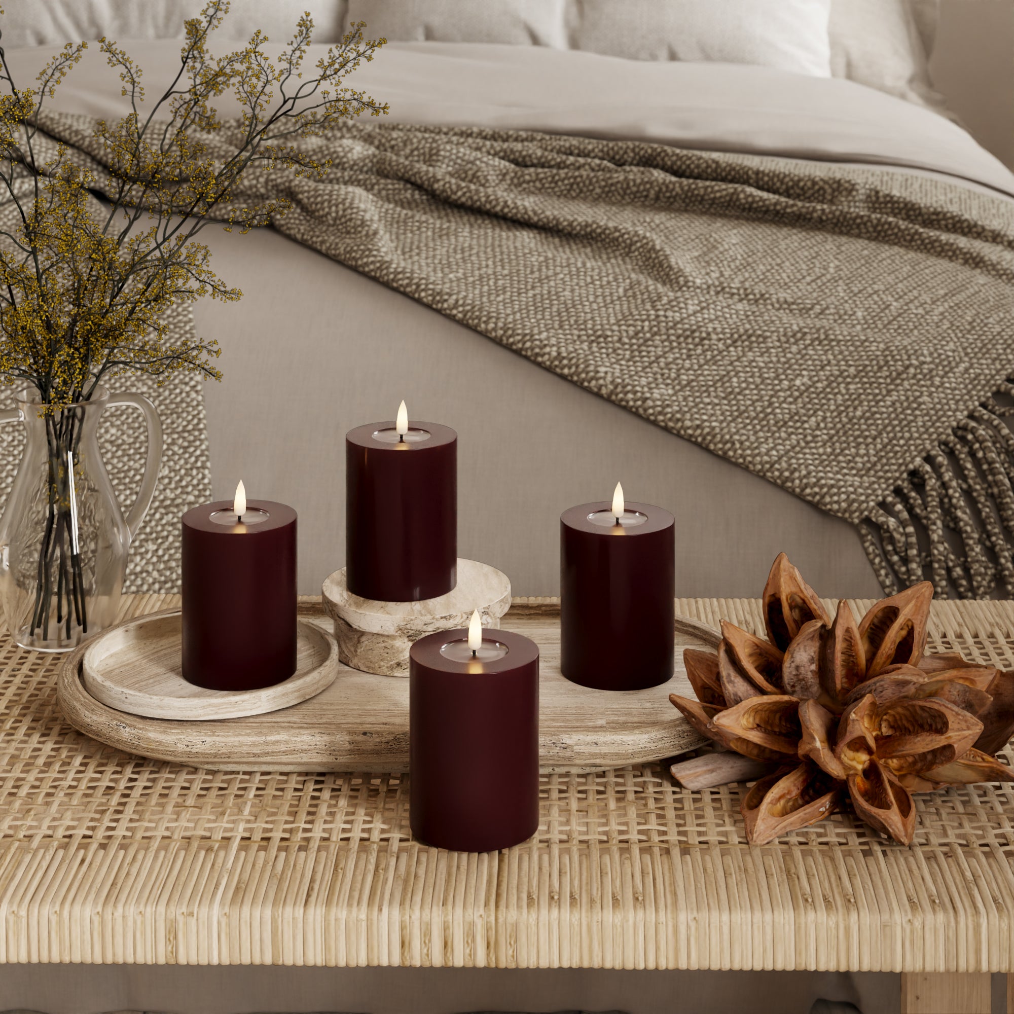 Φώτα μπλοκ LED Ø 7,5 x 10 cm Βουργουνδί - 4 τεμ.