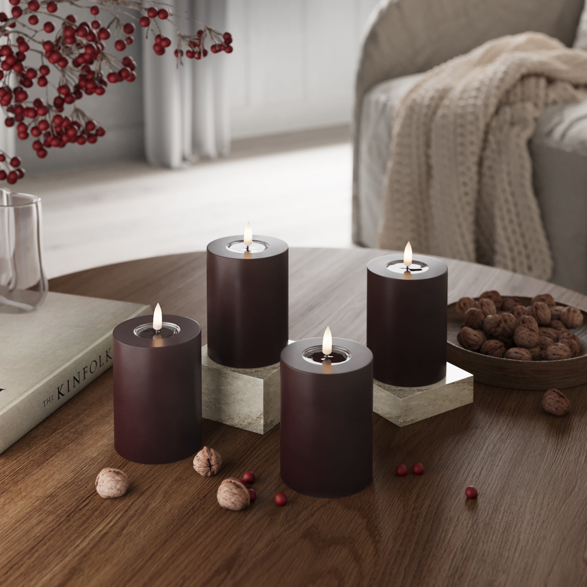 Φώτα μπλοκ LED Ø 7,5 x 10 cm Βουργουνδί - 4 τεμ.