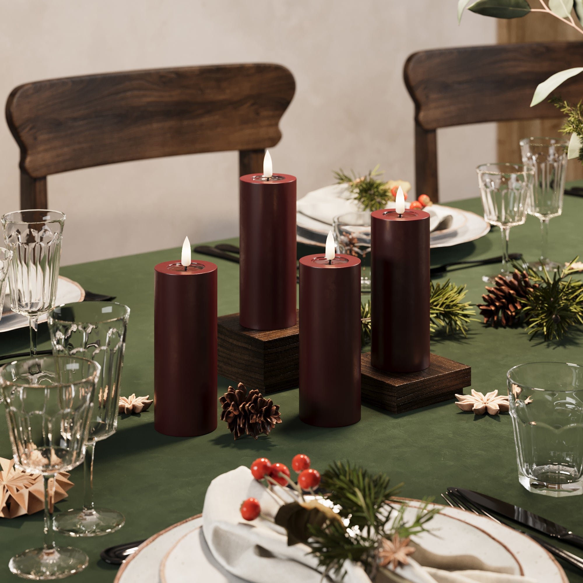 LED -ploki tuled Ø 5 x 12,5 cm Burgundia - 4 tk