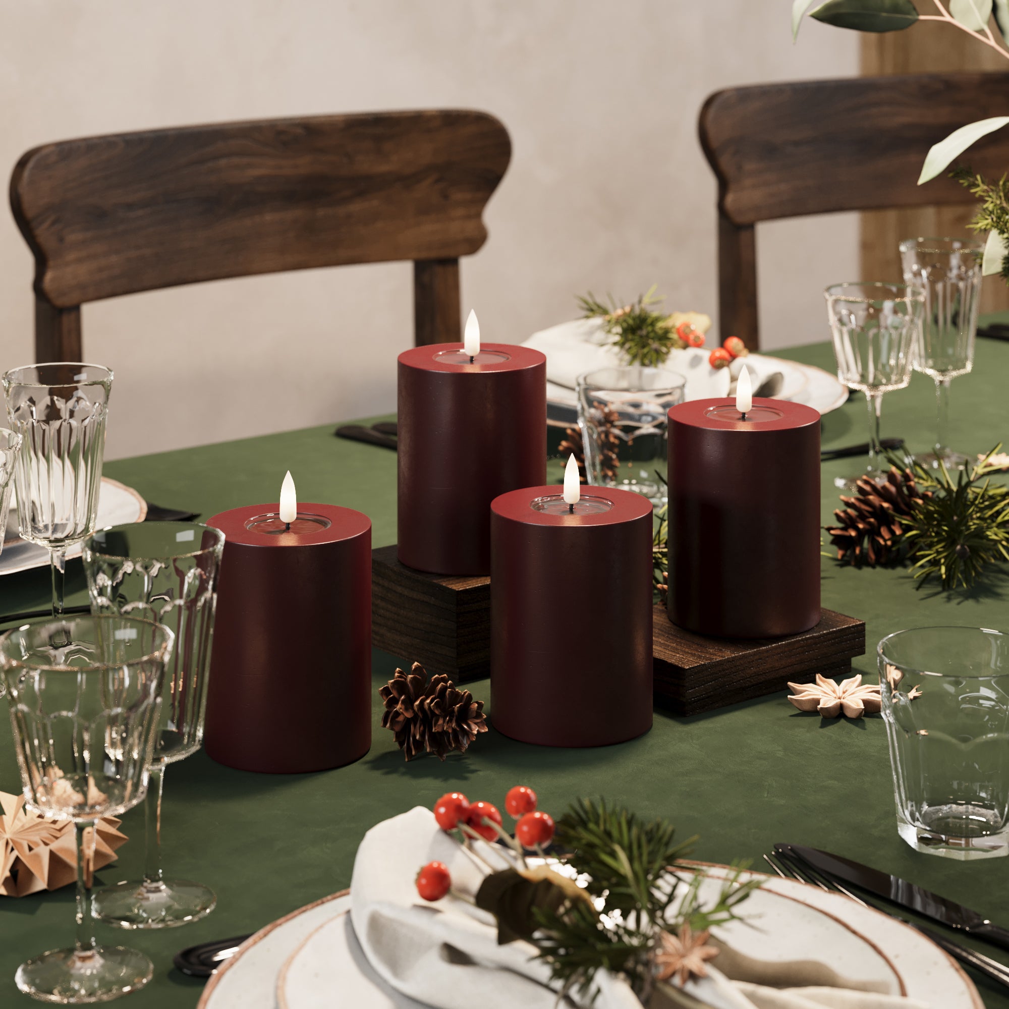 Φώτα μπλοκ LED Ø 7,5 x 10 cm Βουργουνδί - 4 τεμ.