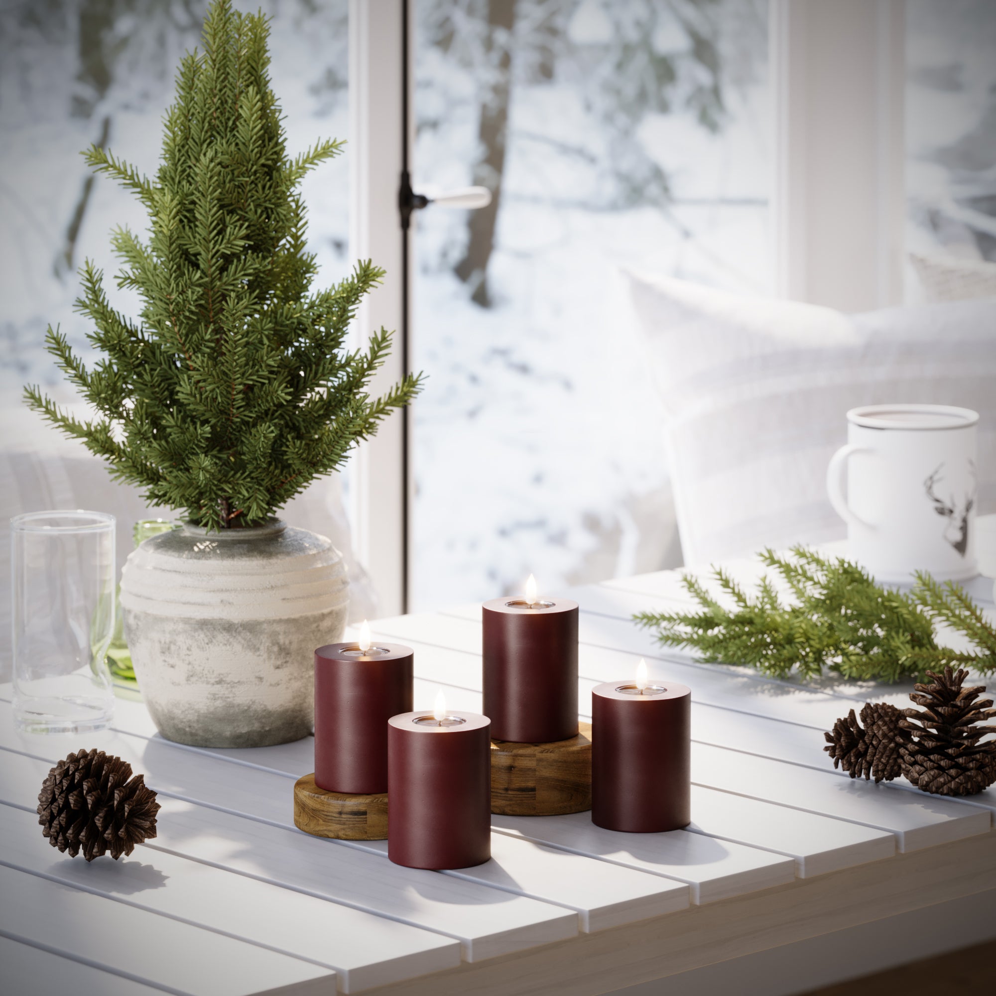 Φώτα μπλοκ LED Ø 7,5 x 10 cm Βουργουνδί - 4 τεμ.