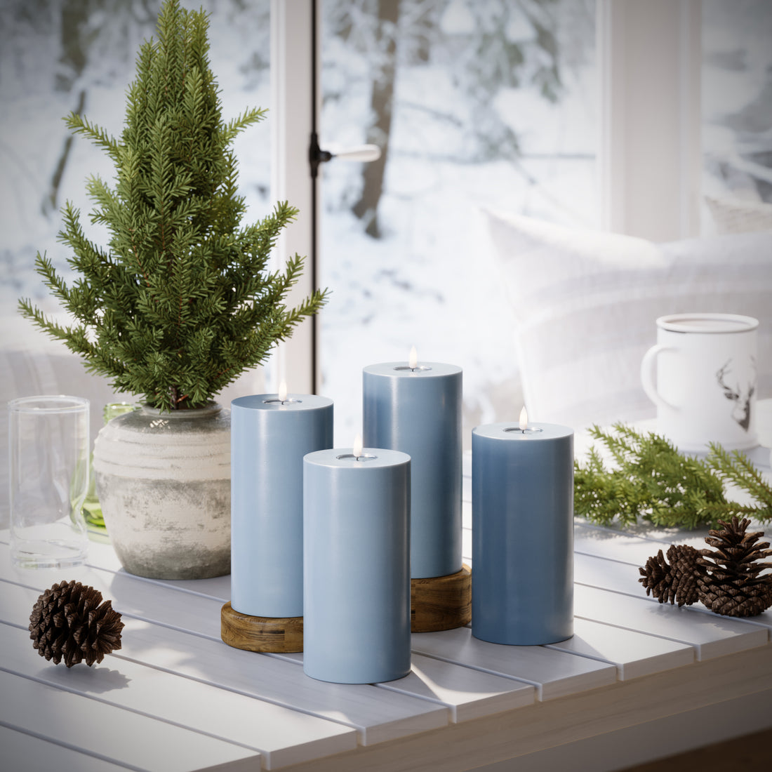 LIDERADO Vela pilar Ø 10 x 20 cm Azul gelo - 4 pcs