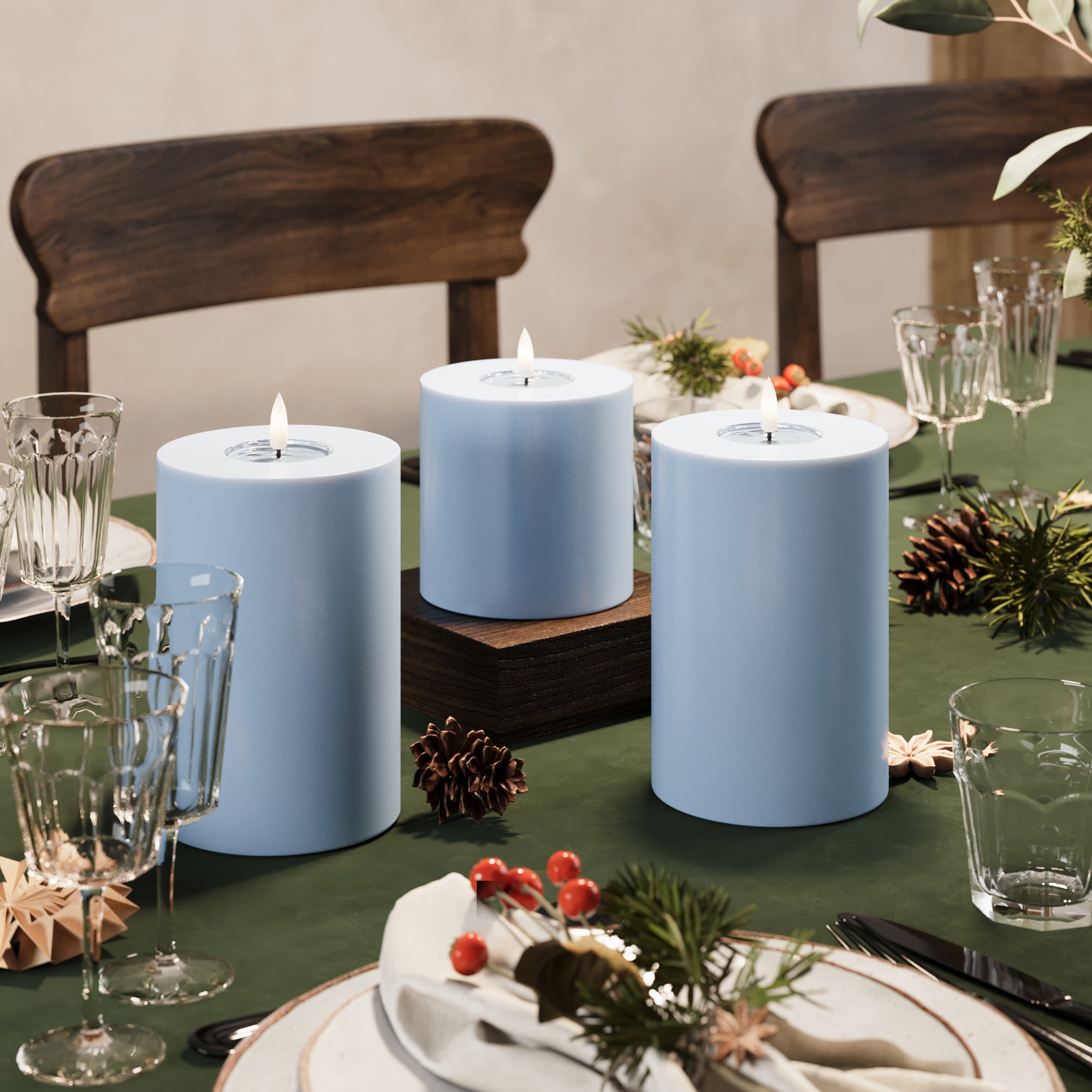 LED -ploki tuli Ø 10 x 10 + 15 + 20 cm Jääsinine