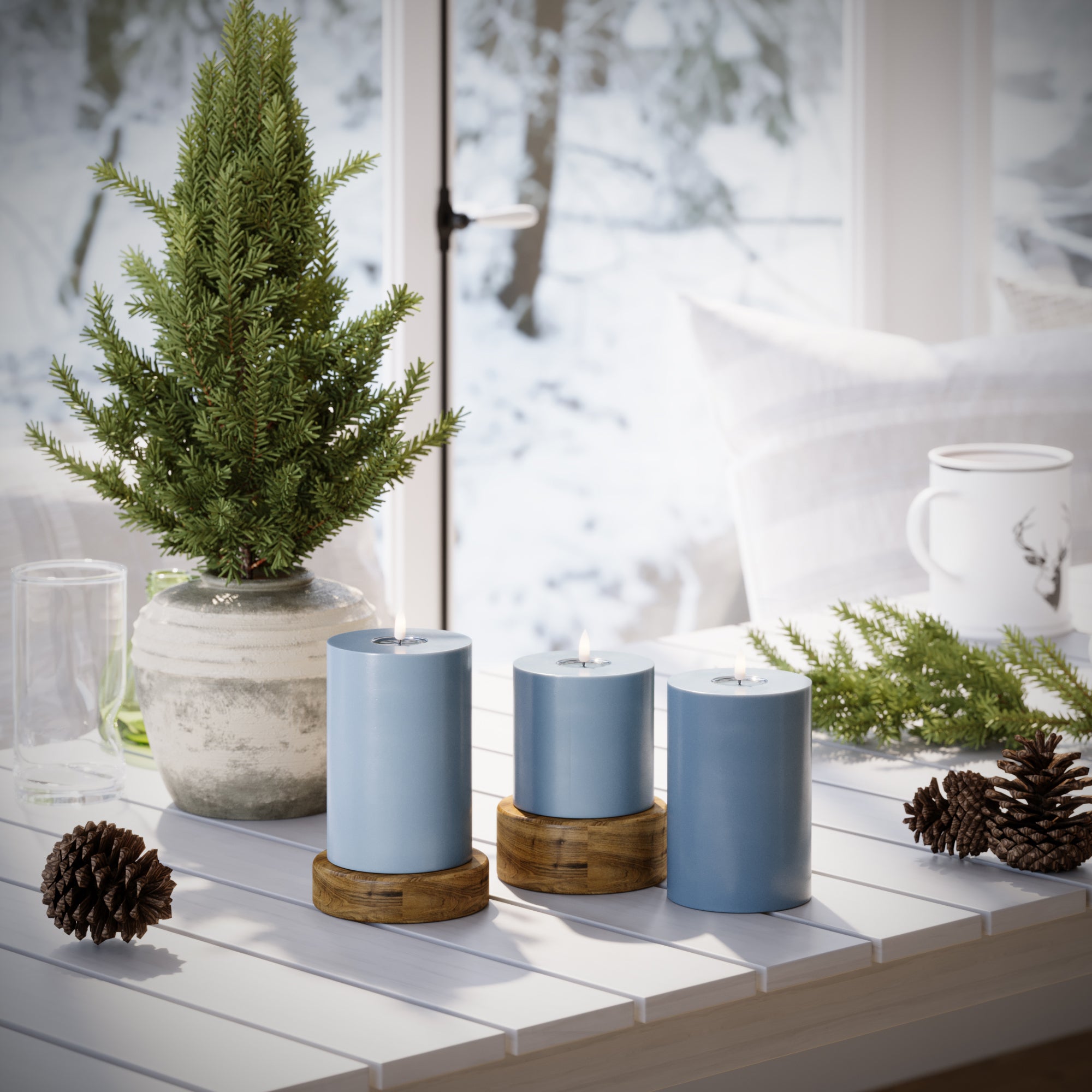 LED -ploki tuli Ø 10 x 10 + 15 + 20 cm Jääsinine