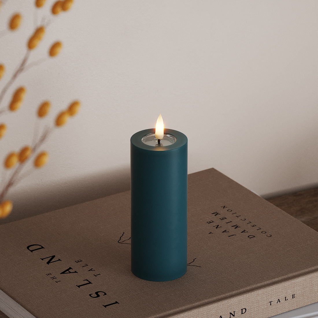 Deluxe Homeart LED Bloklys Ø 5 x 12,5 cm Petroleum LED bloklys 4