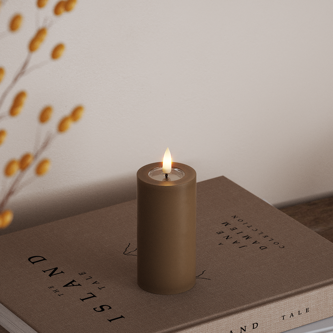 Deluxe Homeart LED Bloklys Ø 5 x 10 cm Karamel LED bloklys 4