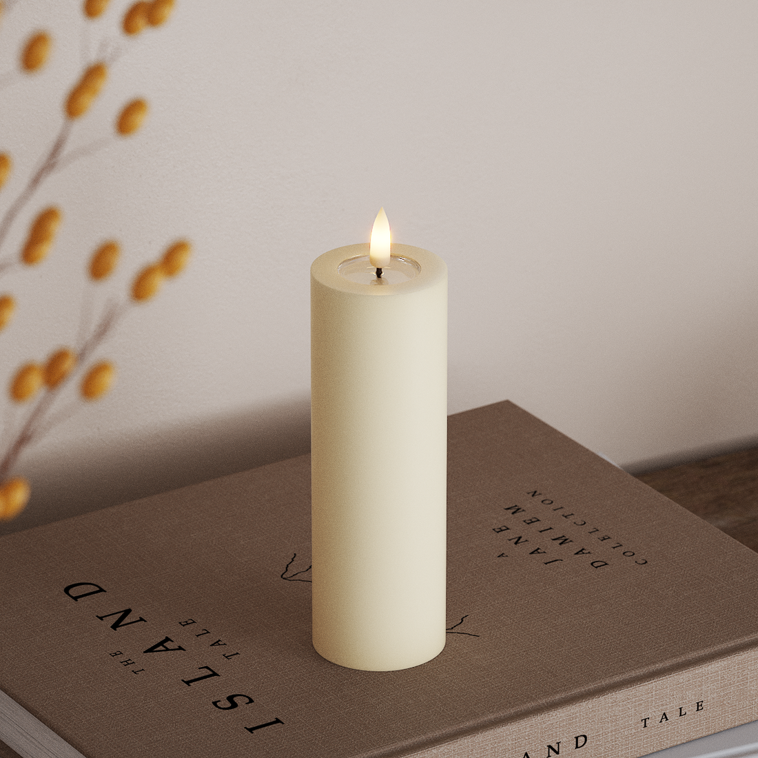 Deluxe Homeart LED Bloklys Ø 5 x 15 cm Cream LED bloklys 4