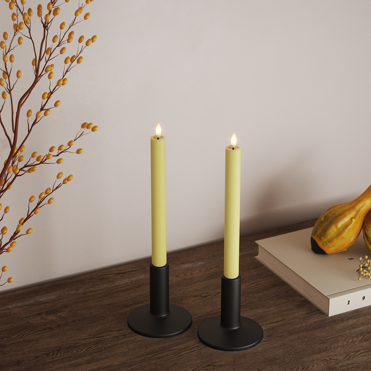 Deluxe Homeart LEDs Vela fina 2 peças, Ø 2 x 24 cm Amarelo claro LEDs Vela fina 3