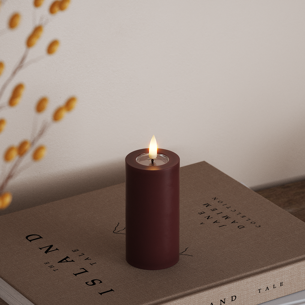Deluxe Homeart LEDs Vela pilar Ø5x10cm Borgonha LEDs Vela pilar 3