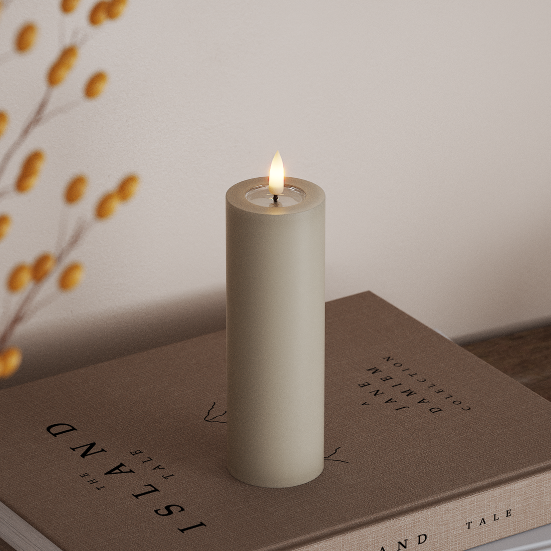 Deluxe Homeart LED Bloklys Ø 5 x 15 cm Sand LED bloklys 4