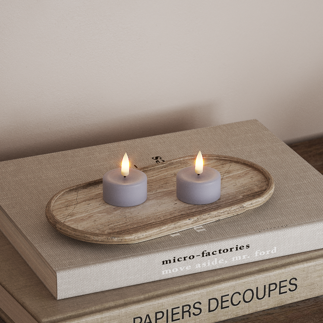 Deluxe Homeart LEDs Vela de chá 2 peças Azul empoeirado LEDs Vela de chá 4