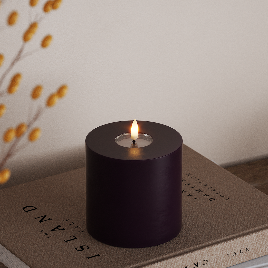 Deluxe Homeart LED Blockljus Ø 10 x 10 cm Mörklila LED Blockljus 4