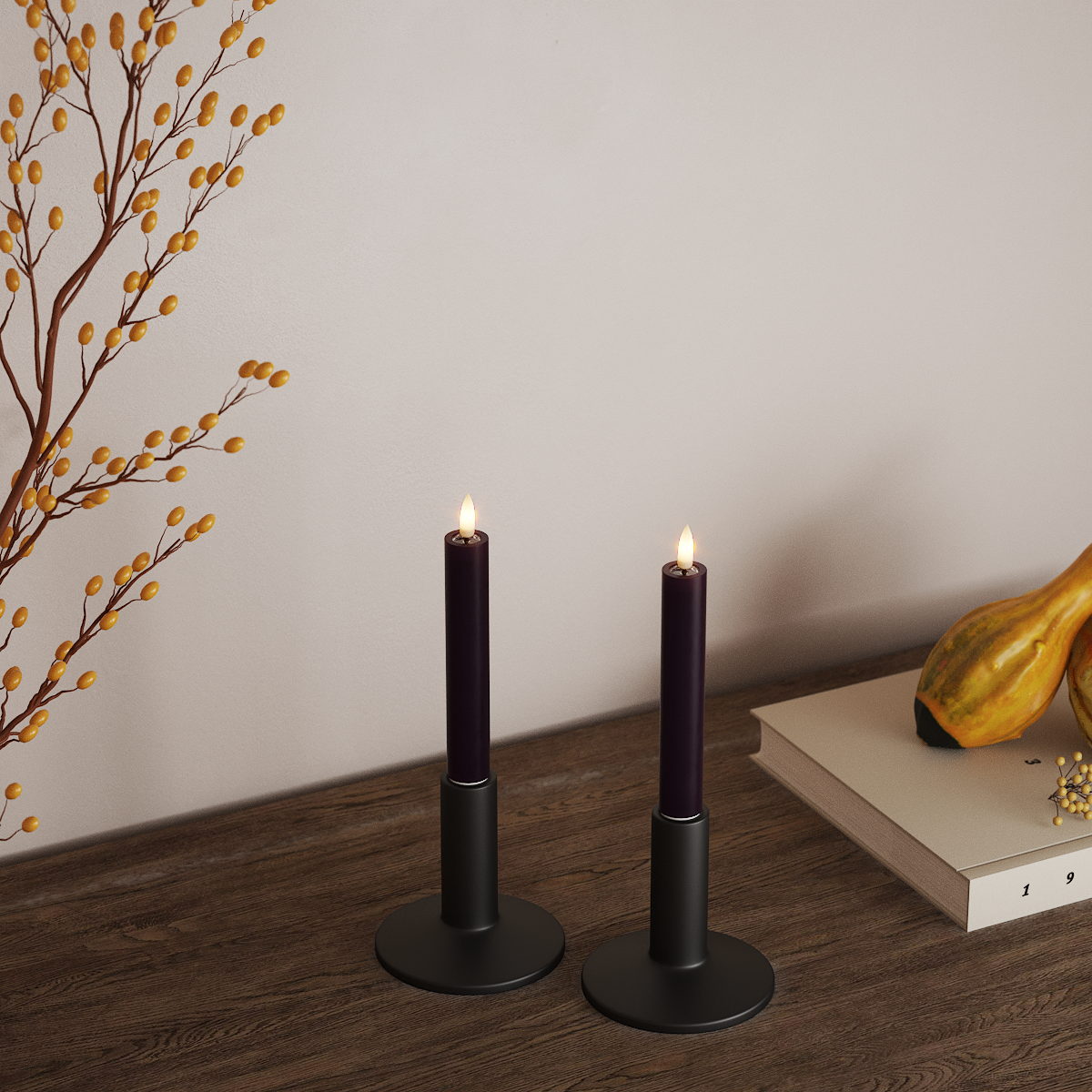 Deluxe Homeart LED Kronelys 2 stk, Ø 2 x 15 cm Mørkelilla LED kronelys 3