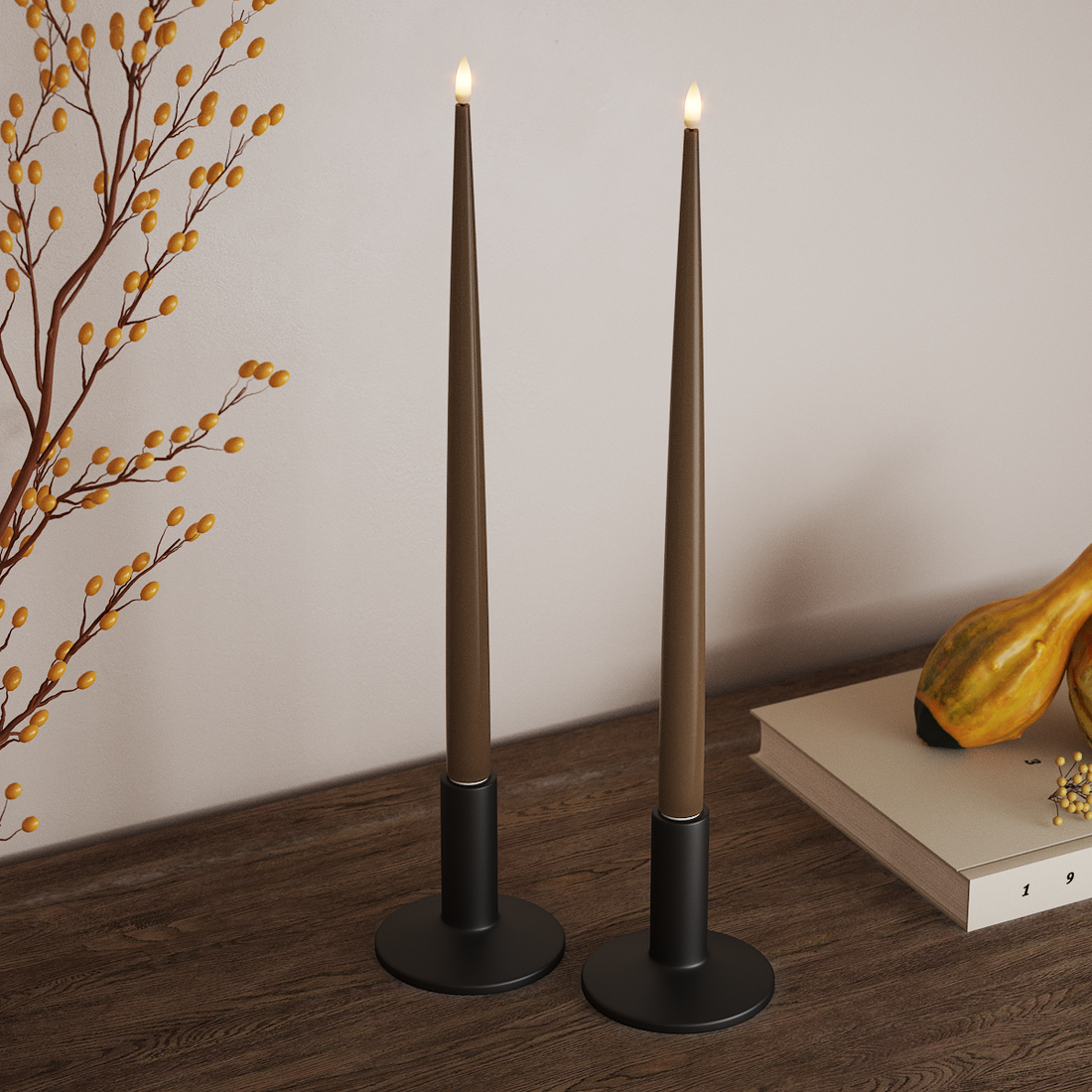 Deluxe Homeart LED Kertelys med Lak, 2 stk 38 cm Karamel LED kertelys 4