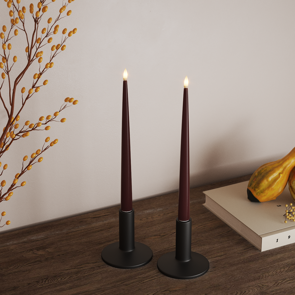 Deluxe Homeart Φωτιστικό κεριού LED με Λάκα, 2 τεμάχια 28 cm Βουργουνδί Φως κεριού LED 3