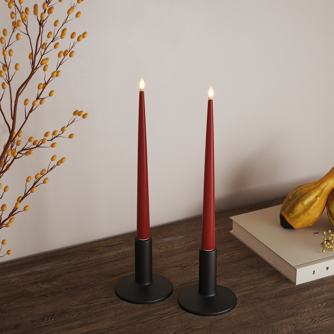 Deluxe Homeart LED světlo na svíčku s lakem, 2 kusy 28 cm Červená LED světlo na svíčku 4