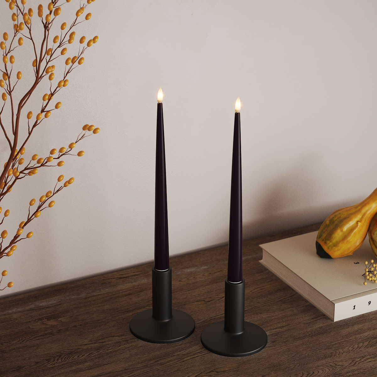 Deluxe Homeart Φωτιστικό κεριού LED με Λάκα, 2 τεμάχια 28 cm Σκούρο μωβ Φως κεριού LED 3