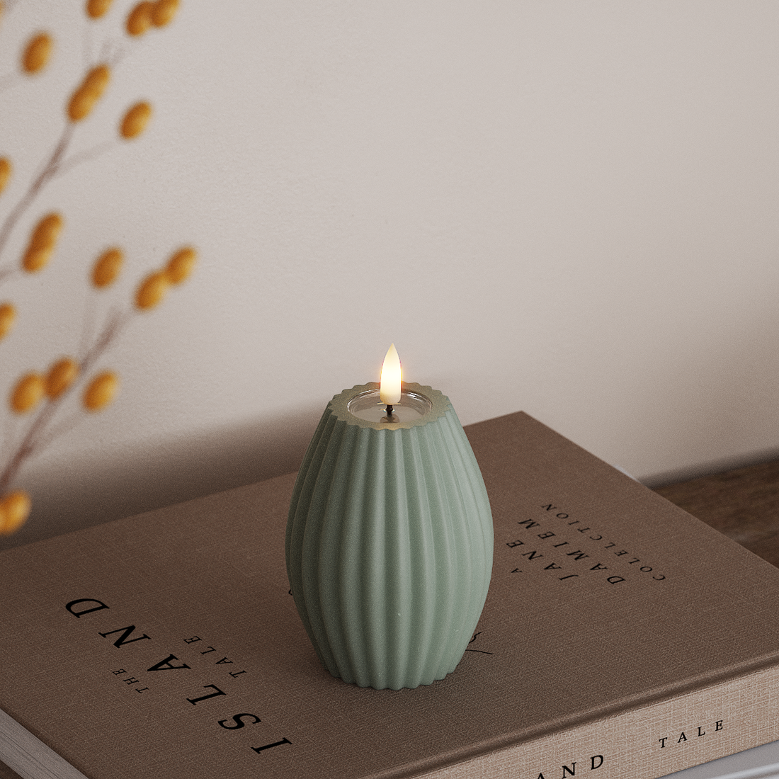 Deluxe Homeart LED Rillelys D 7,5 x H 10 cm Salvie grøn LED rillelys 4