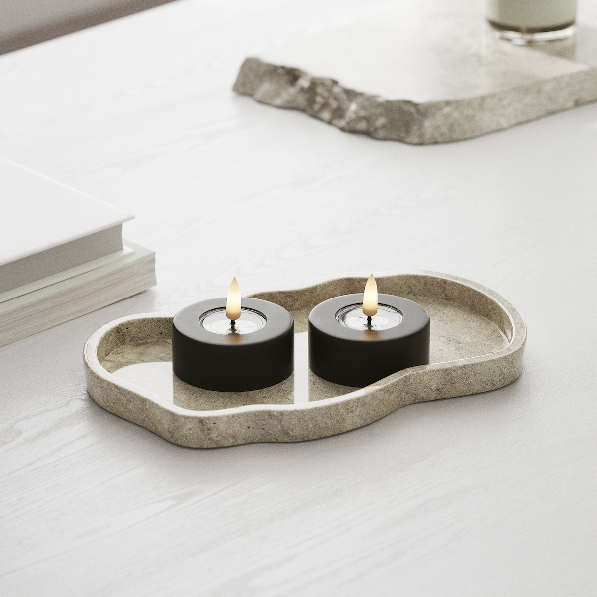 Deluxe Homeart Jumbo LED Vela de chá 2 peças grandes Verde escuro Jumbo LED Vela de chá 1