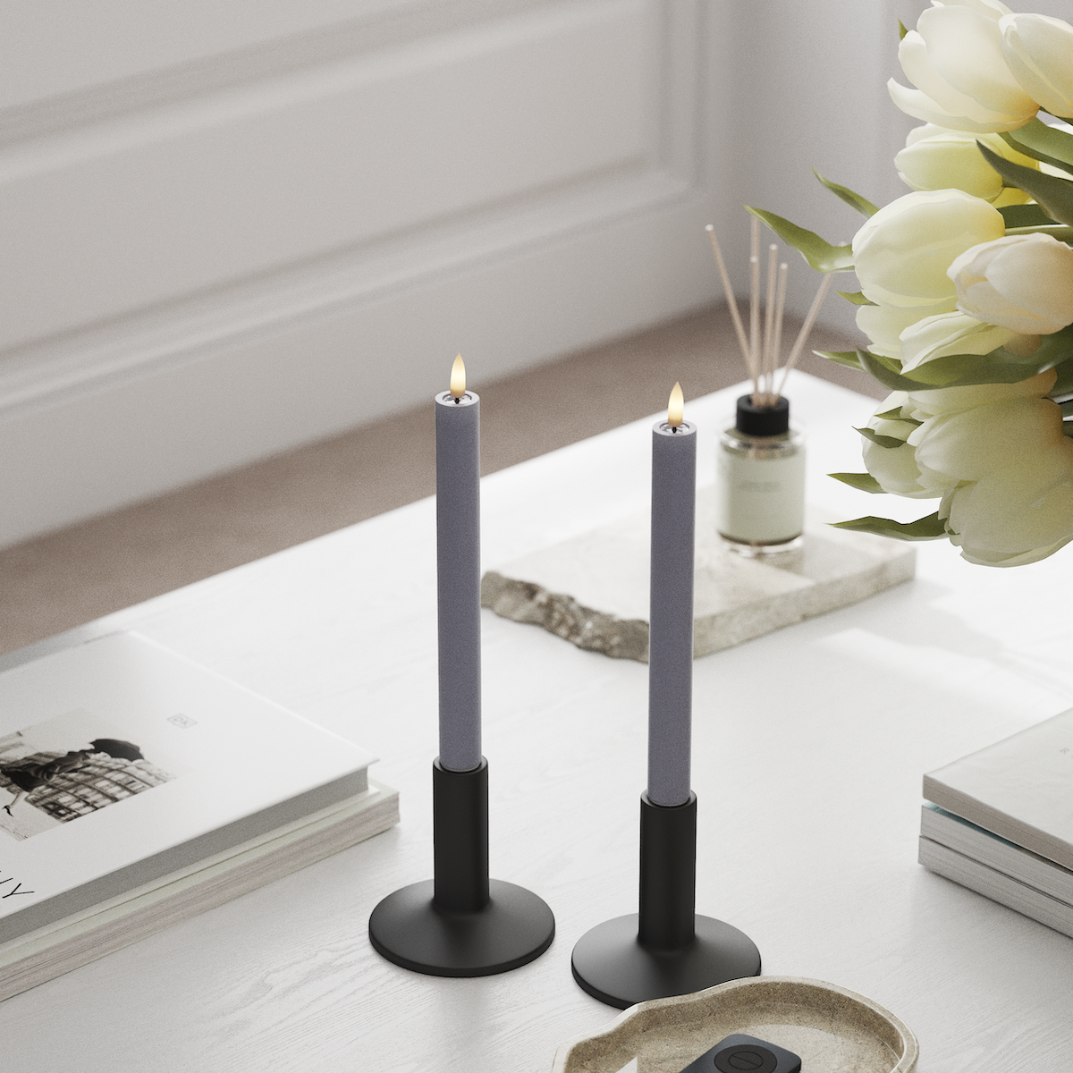 Deluxe Homeart LEDs Vela fina 2 peças, Ø 2 x 24 cm Azul empoeirado LEDs Vela fina 1