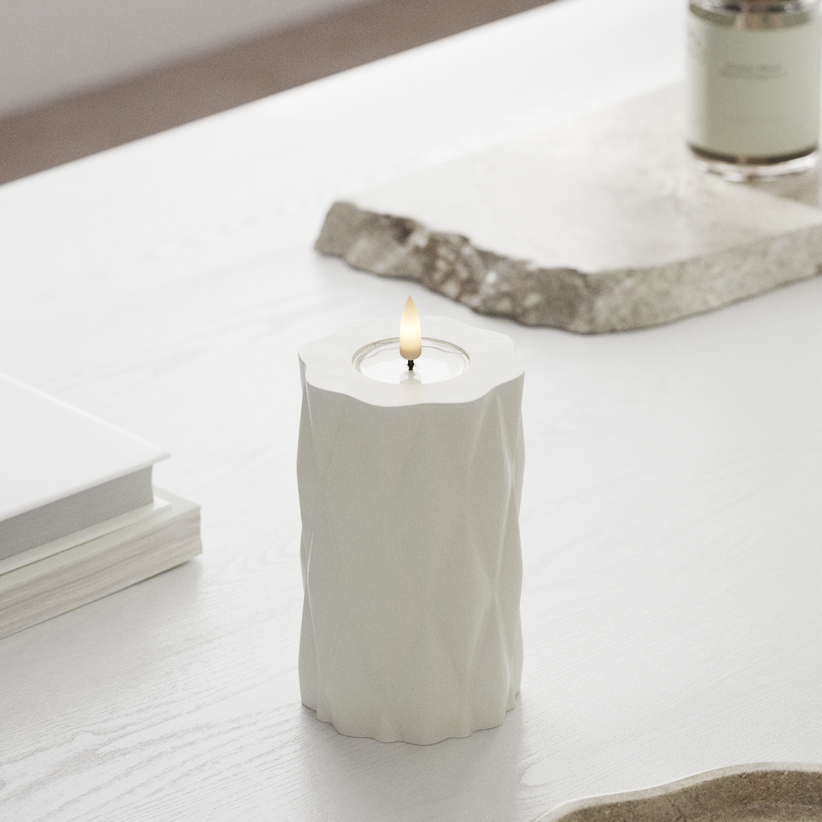 Deluxe Homeart Harlequin LED Blokklys Ø 7,5 x 12,5 cm Hvit LED Harlequin 1