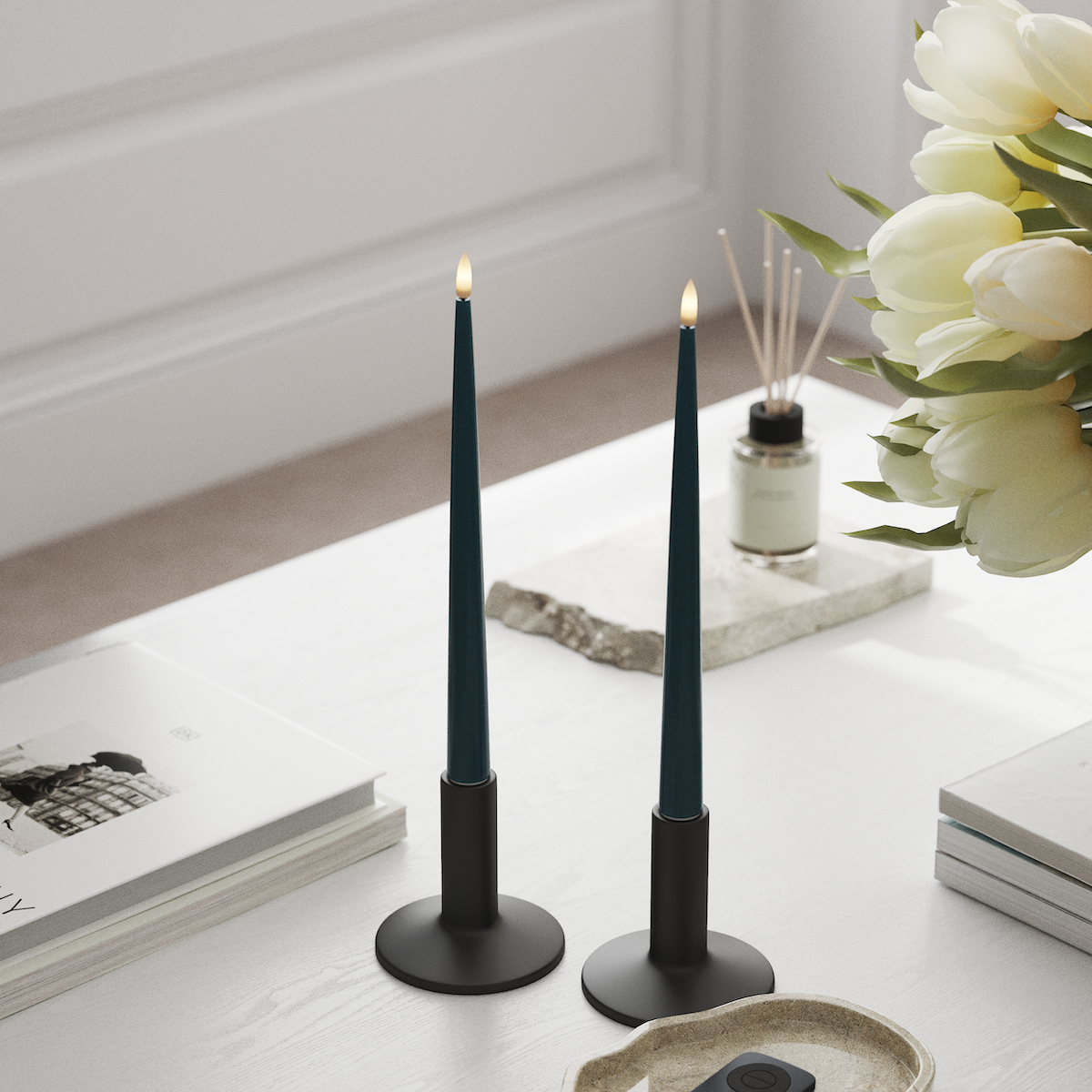 Deluxe Homeart Φωτιστικό κεριού LED με Λάκα, 2 τεμάχια 28 cm Πετρόλ Φως κεριού LED 1