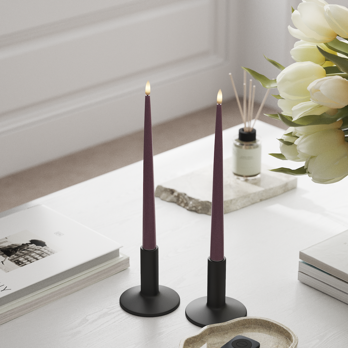 Deluxe Homeart Φωτιστικό κεριού LED με Λάκα, 2 τεμάχια 28 cm Ανοιχτό μωβ Φως κεριού LED 1