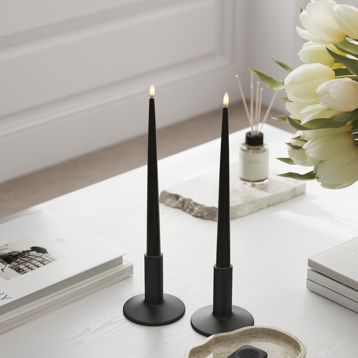 Deluxe Homeart Φωτιστικό κεριού LED με Λάκα, 2 τεμάχια 28 cm Σκούρο πράσινο Φως κεριού LED 1