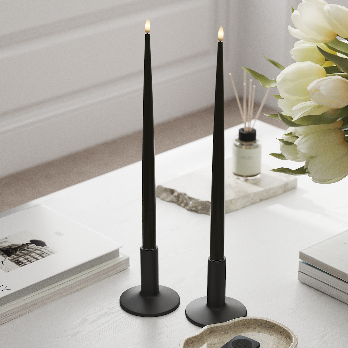 Deluxe Homeart LED Kertelys med Lak, 2 stk 38 cm Mørkegrøn LED kertelys 1