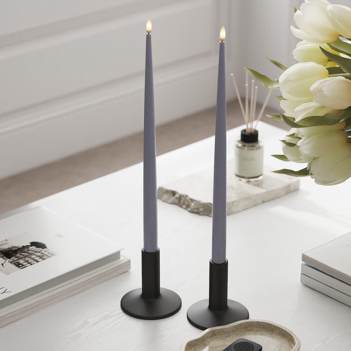 Deluxe Homeart LED světlo na svíčku s lakem, 2 ks 38 cm Zaprášená modrá LED světlo na svíčku 1