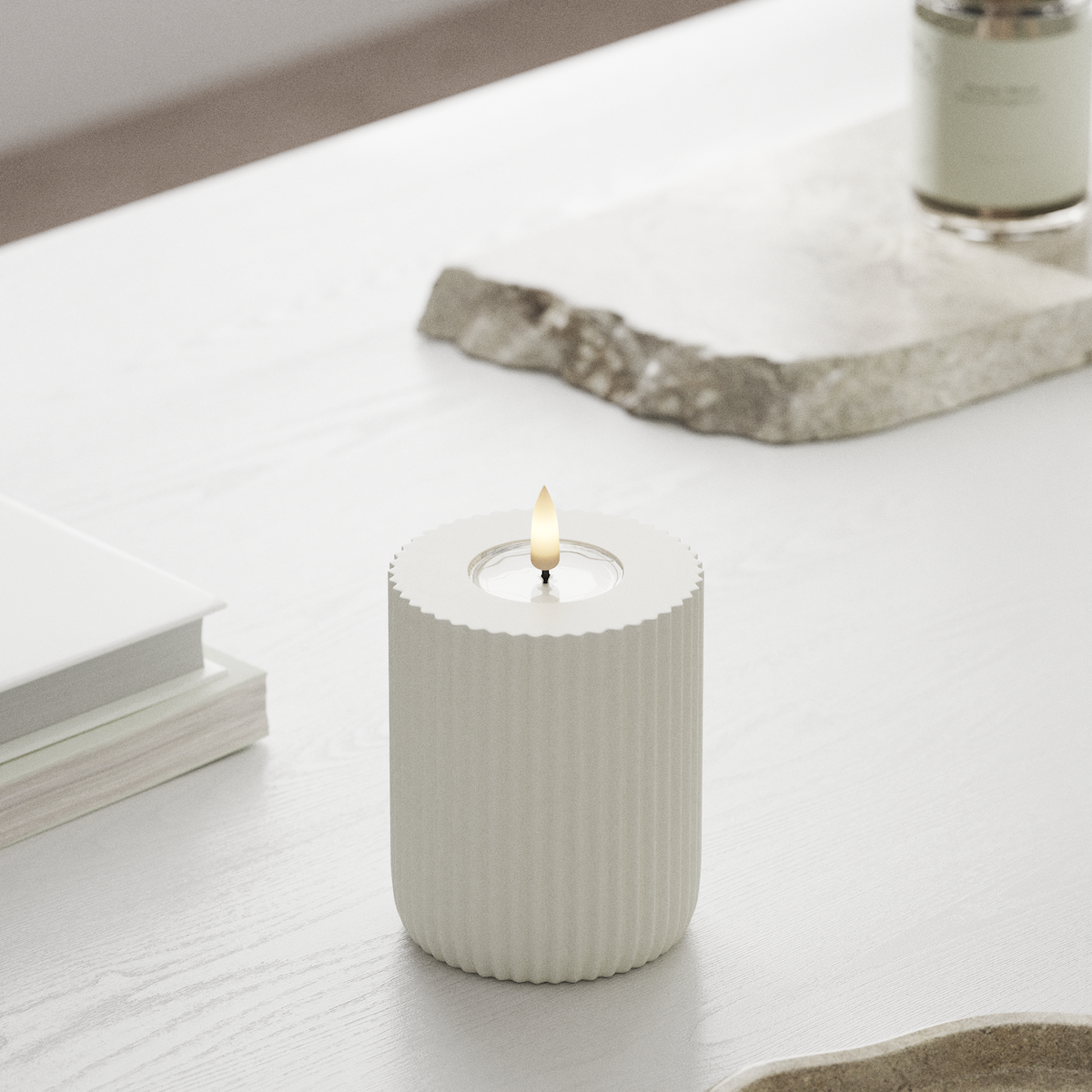 Deluxe Homeart Solid Stripe LEDs Vela pilar Ø 8 X 10 Cm Branco Forma de LED 1