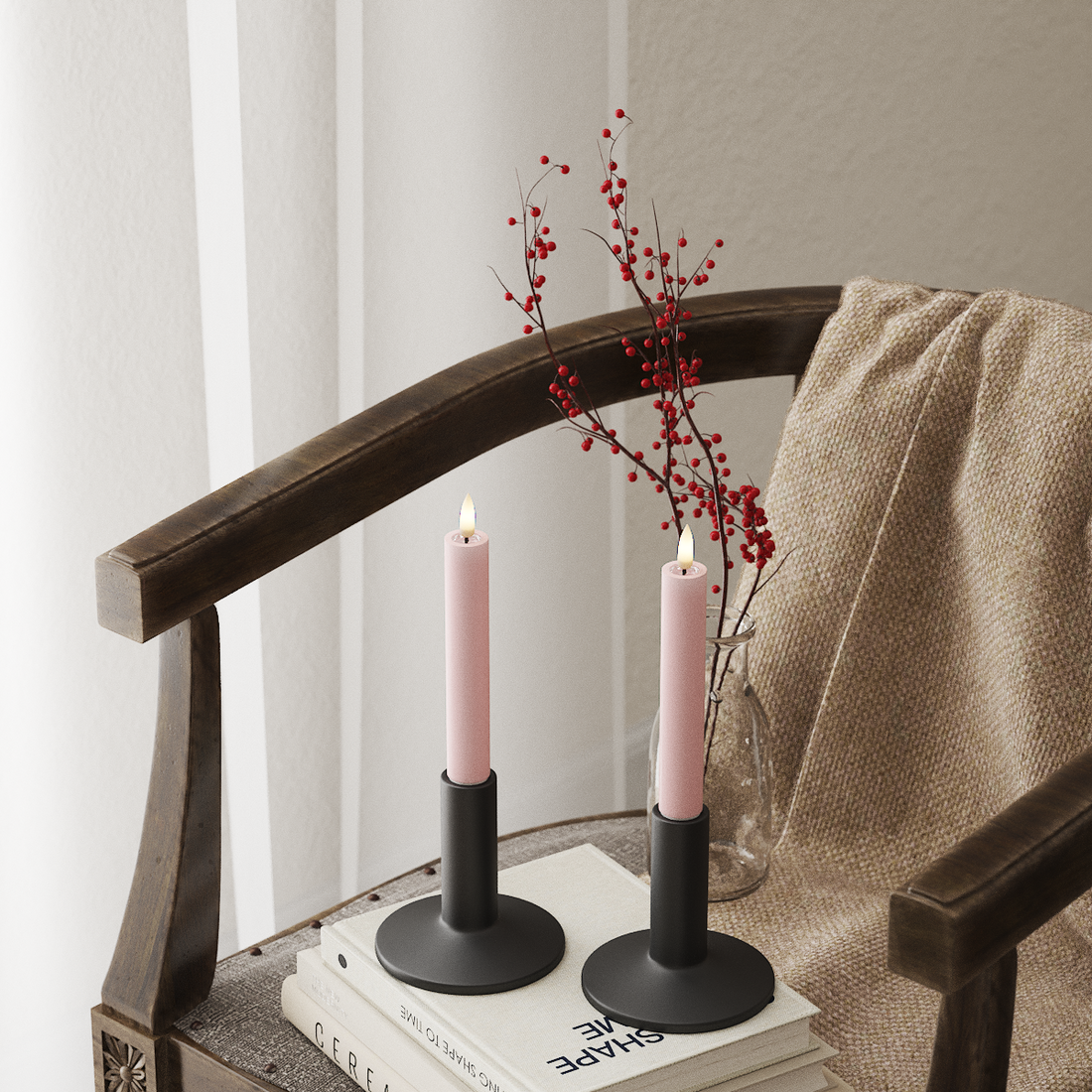 Deluxe Homeart LEDs Vela fina 2 peças, Ø 2 x 15 cm Rosa claro LEDs Vela fina 4