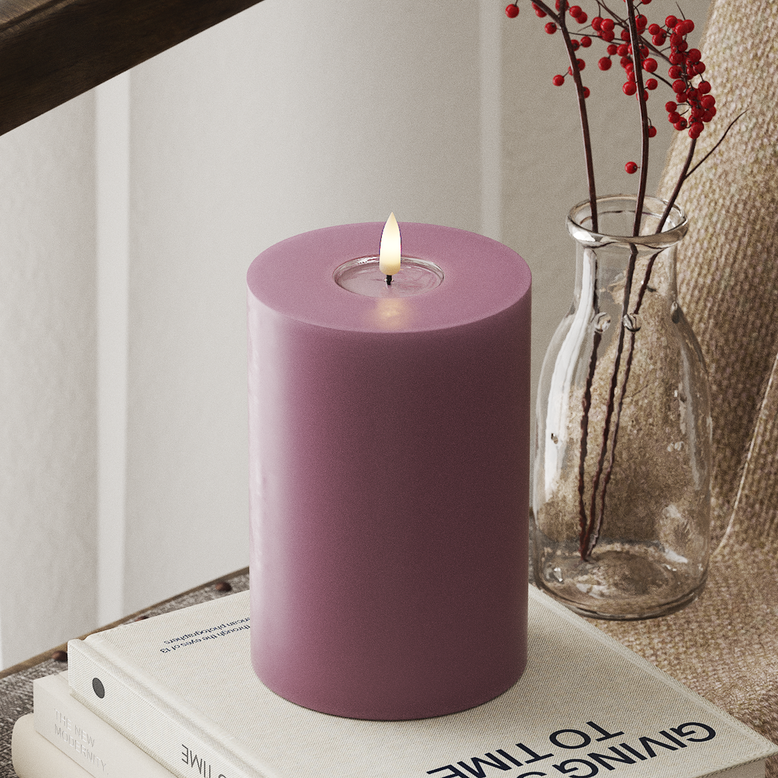 Deluxe Homeart LED Blockljus Ø 10 x 15 cm Ljuslila LED Blockljus 4