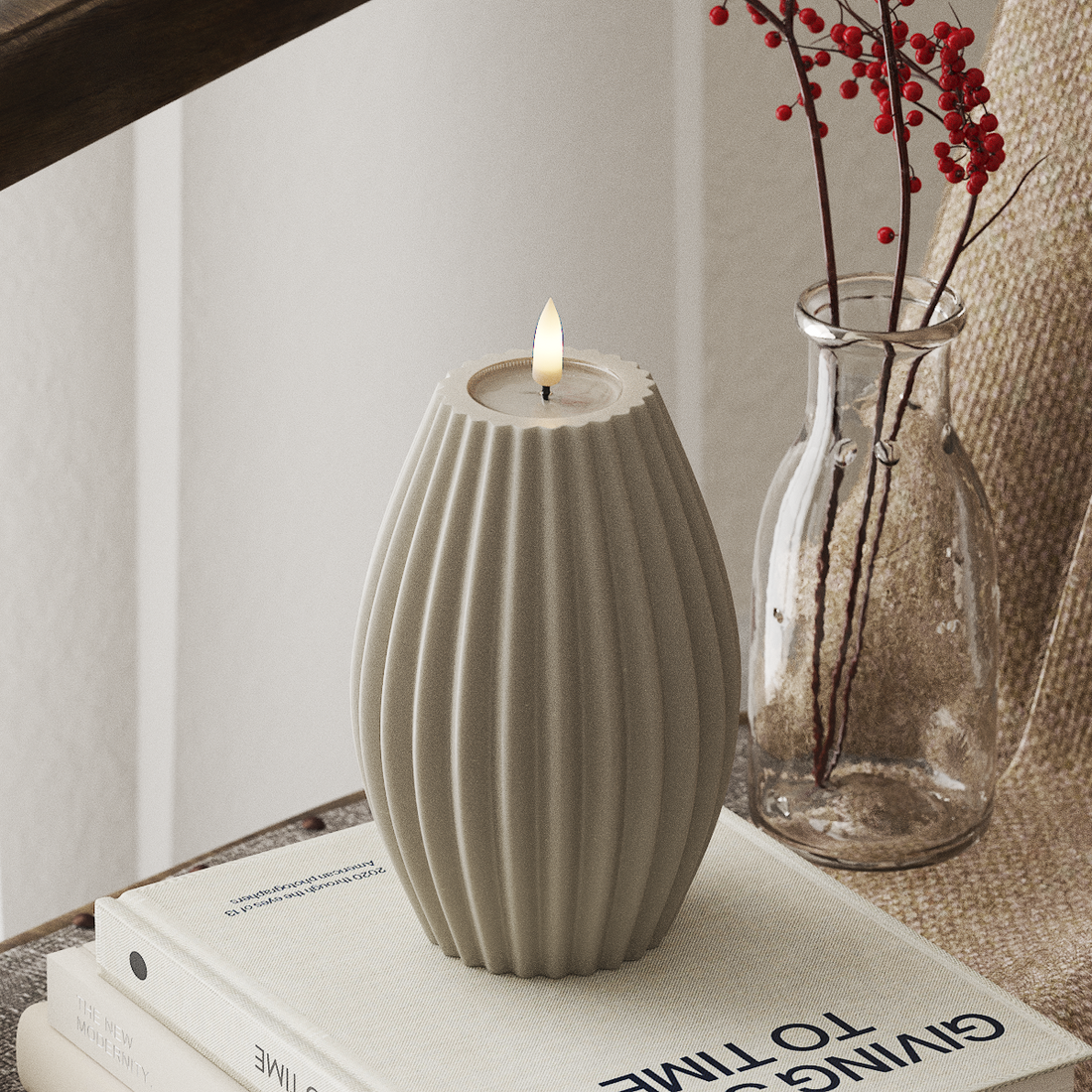 Deluxe Homeart LED Rillelys D 10 x H 15 cm Sand LED rillelys 4