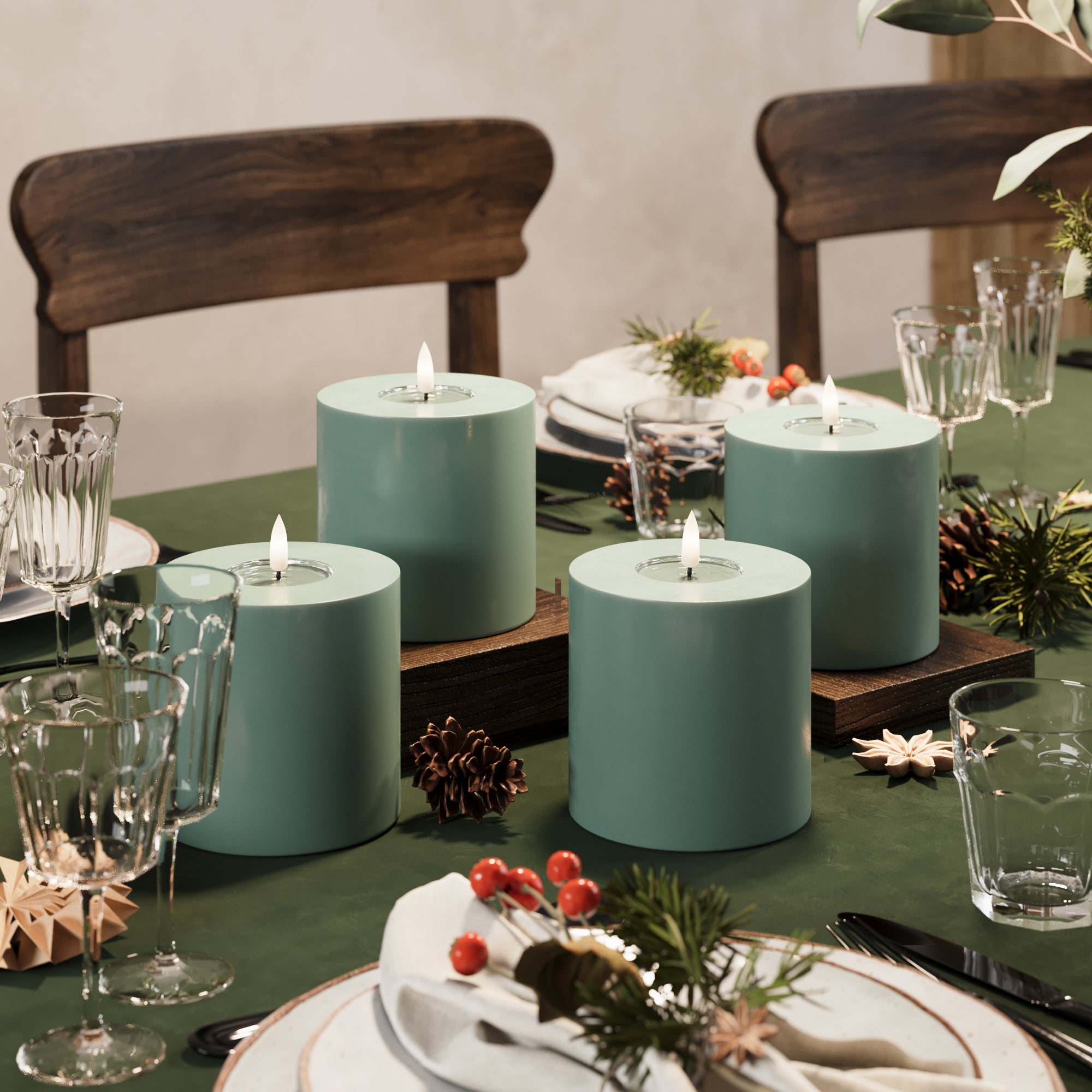 Φώτα μπλοκ LED Ø 10 x 10 cm Πράσινο του νεφρίτη - 4 τεμ.