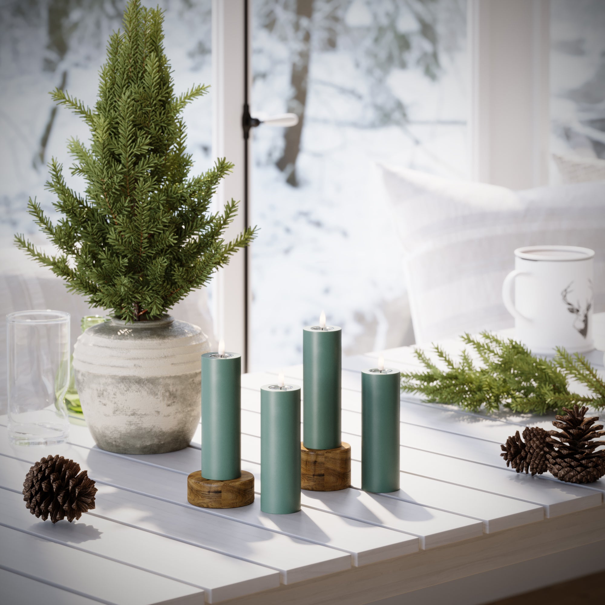 Φώτα μπλοκ LED Ø 5 x 15 cm Πράσινο του νεφρίτη + 4 τεμ.