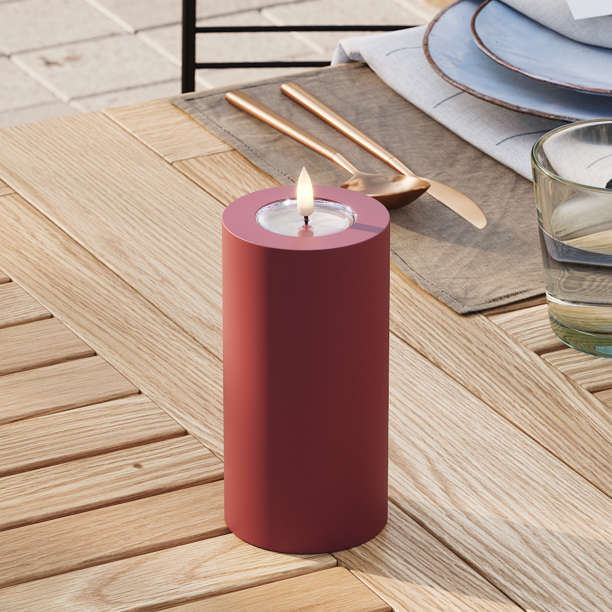 Deluxe Homeart Venkovní LED blokové světlo Ø 7,5 x 15 cm Bordó LED venkovní světelné blokové světlo 3