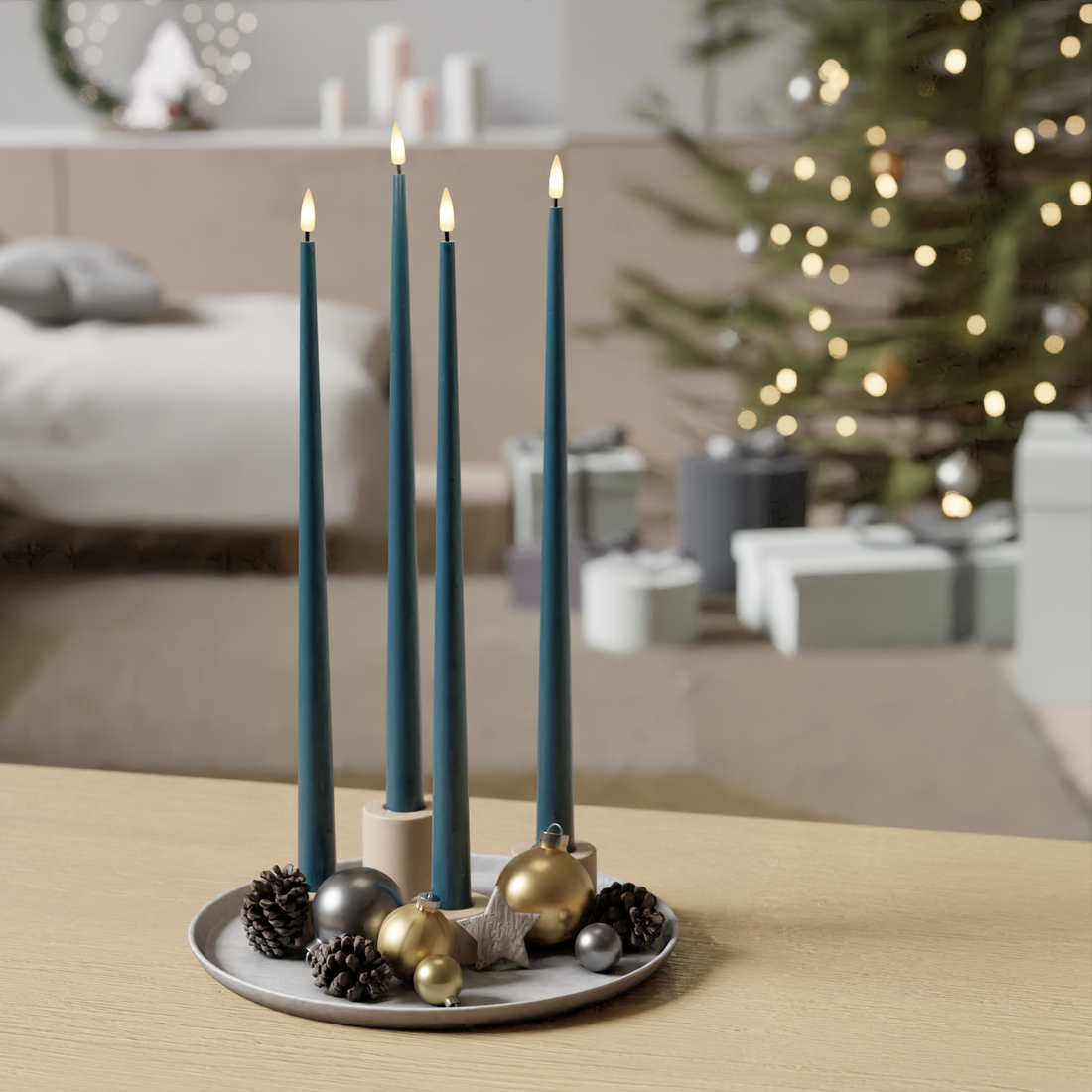 Deluxe Homeart LED Kertelys pakke - Petroleum - 38 cm 1