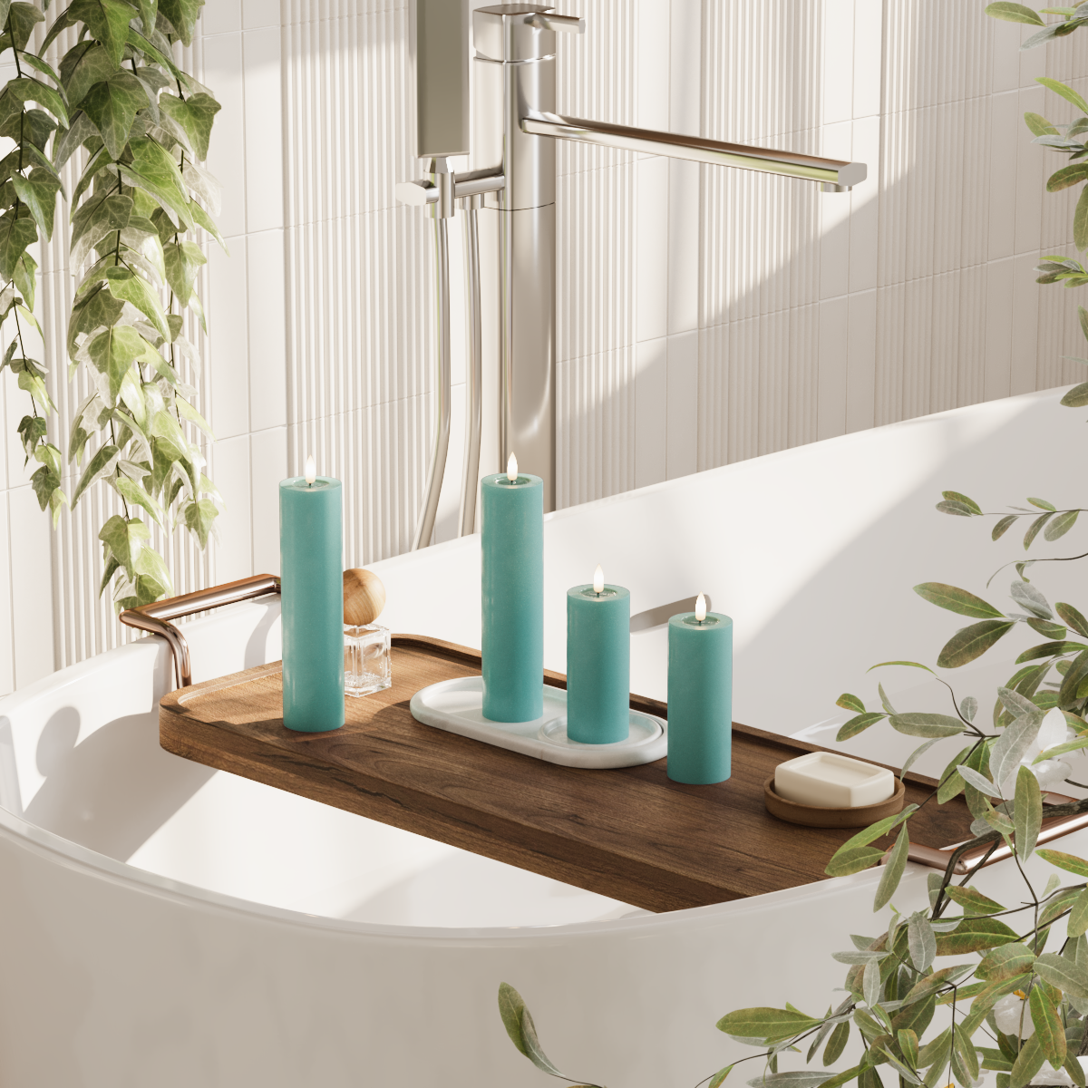 Deluxe Homeart LED blokklyspakke - Jadegrønn - 2 x 5 x 12,5 | 2x 5 x 20 cm pakke 2