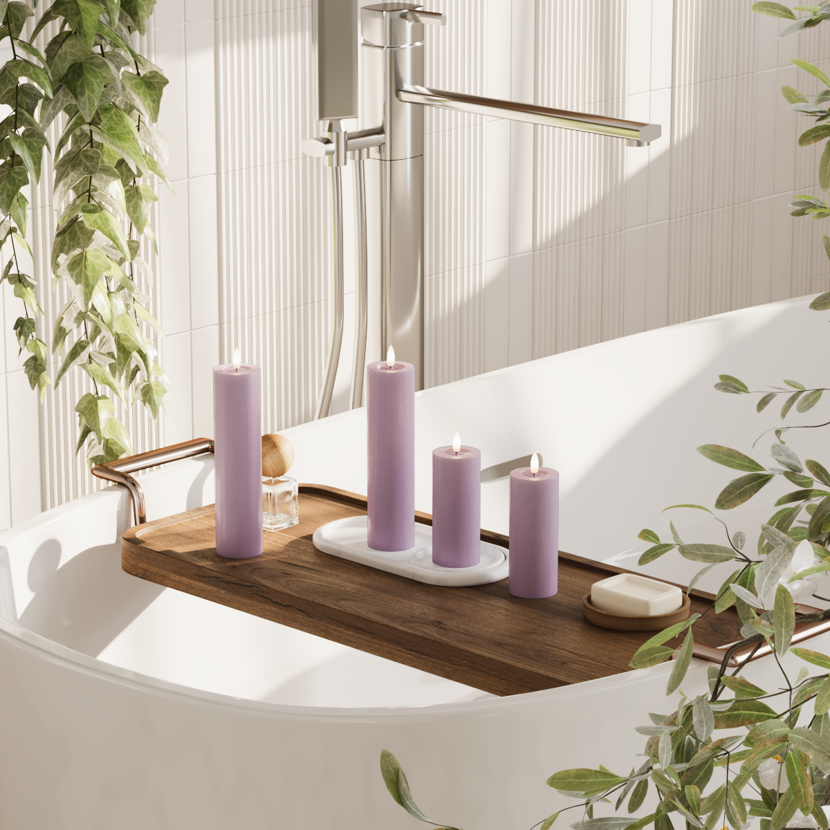 Deluxe Homeart LEDs Vela pilar pacote - Roxo claro - 2x5x12,5cm | 2x5x20 pacote 2