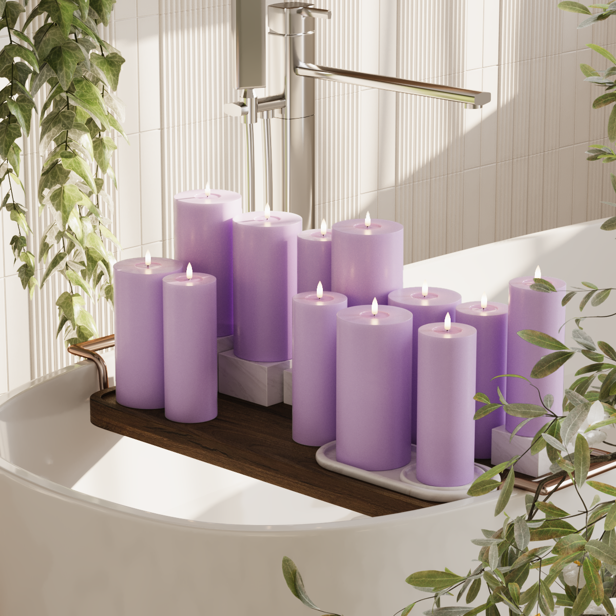 Deluxe Homeart Συσκευασία φωτός μπλοκ LED - Λεβάντα - 6 x 7,5 x 20 | 6x 10 x 20 cm συσκευασία 2