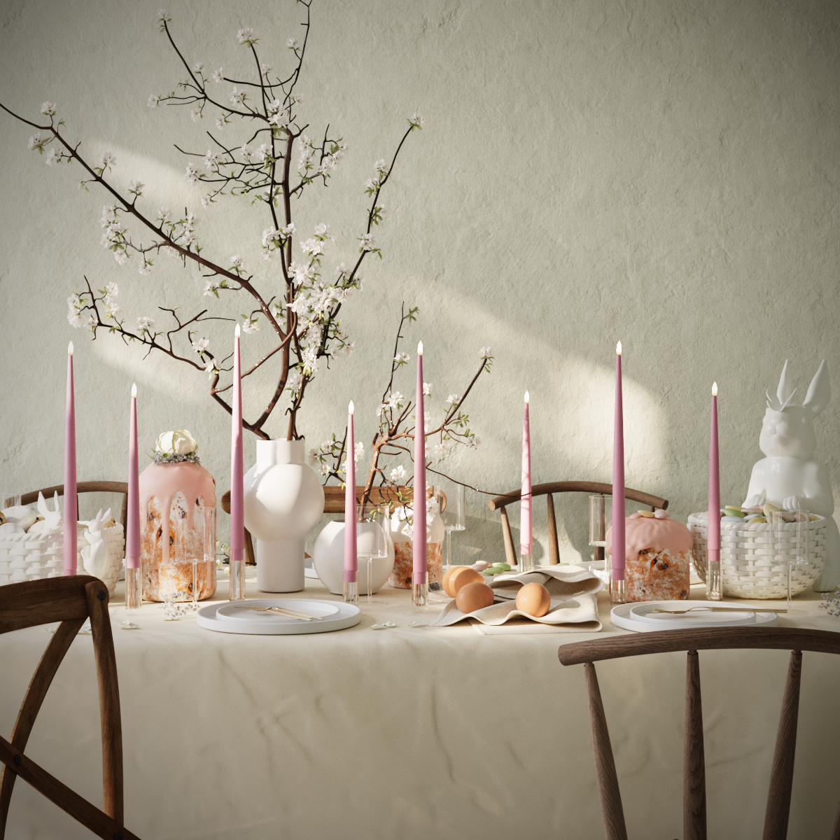 Deluxe Homeart LED Kertelys pakke - Magenta - 4 stk 38 cm | 4 stk 28 cm pakke 1