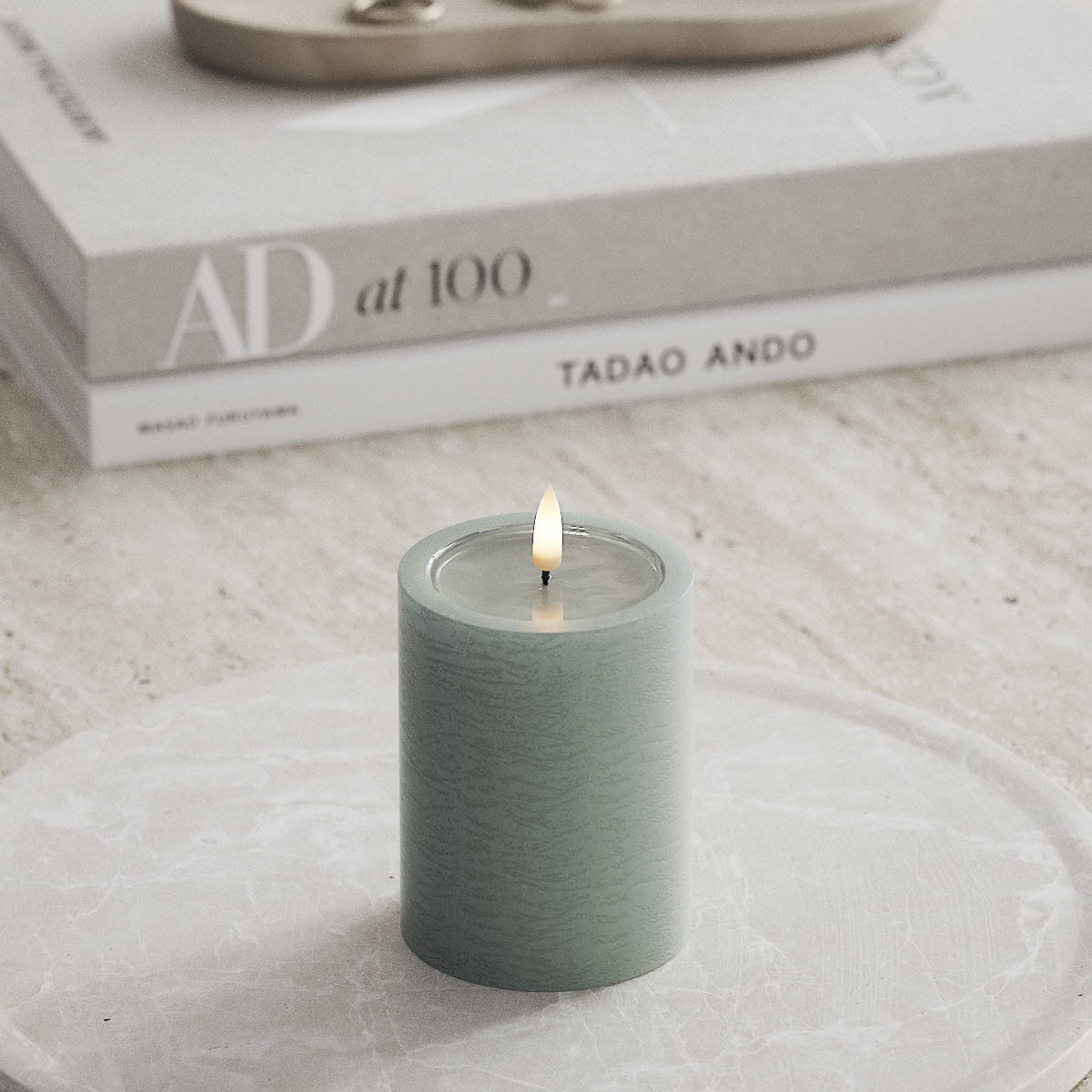 Deluxe Homeart Unique LED Bloklys D 7,5 x 10 cm Salvie grøn unique bloklys 1