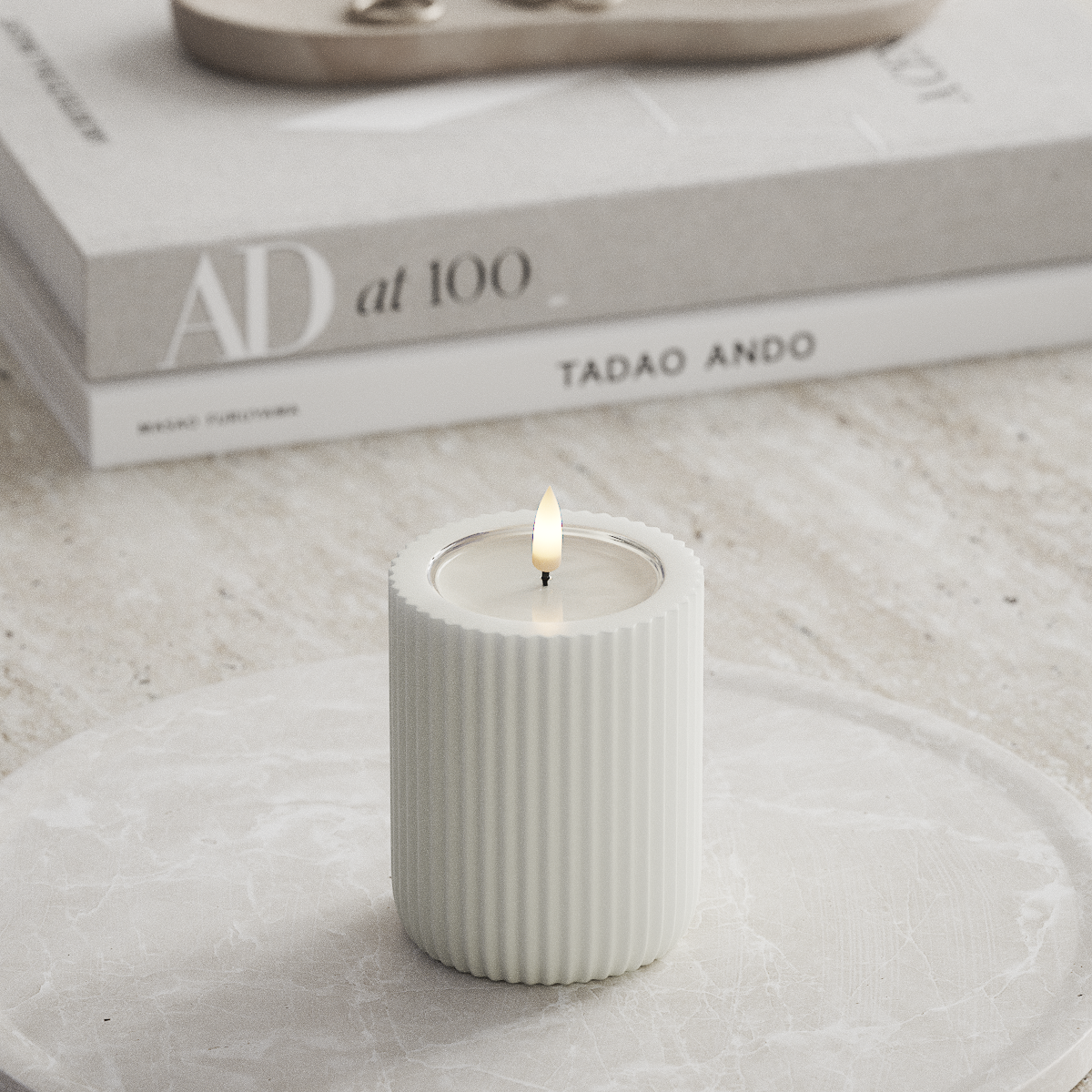 Deluxe Homeart Unique LEDs Vela canelada D 8 x 10 cm Branco unique Vela canelada 1